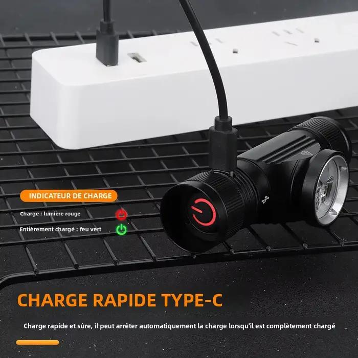 BORUiT HP330 lampe frontale 3 LED 1200LM étanche rechargeable Type-C pour pêche camping - Torche frontale