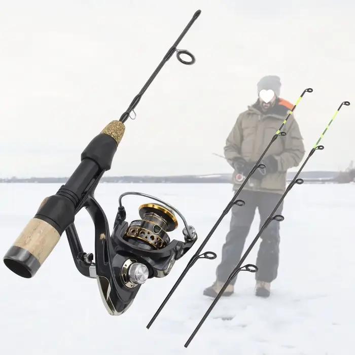 Combo canne télescopique 60cm 2 brins pêche hiver glace carbone moulinet set complet - Équipement hivernal