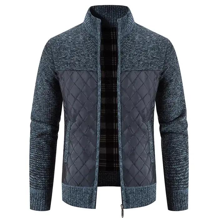 Cardigan à capuche homme tricoté luxe damier pour pêche hiver veste chaude extérieure qualité