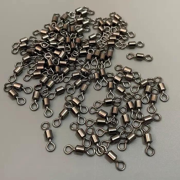 100 pièces émerillons de pêche en acier inoxydable pour carpe, accessoires montage leurres et hameçons avec anneaux solides