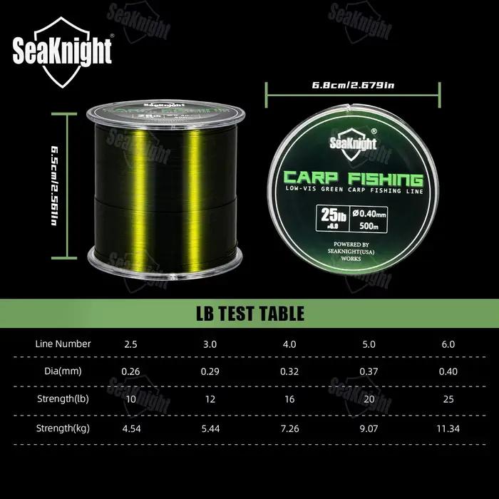 Ligne nylon SeaKnight CARP 500m invisible sous l'eau - Anti-usure pour pêche de la carpe 10-25LB