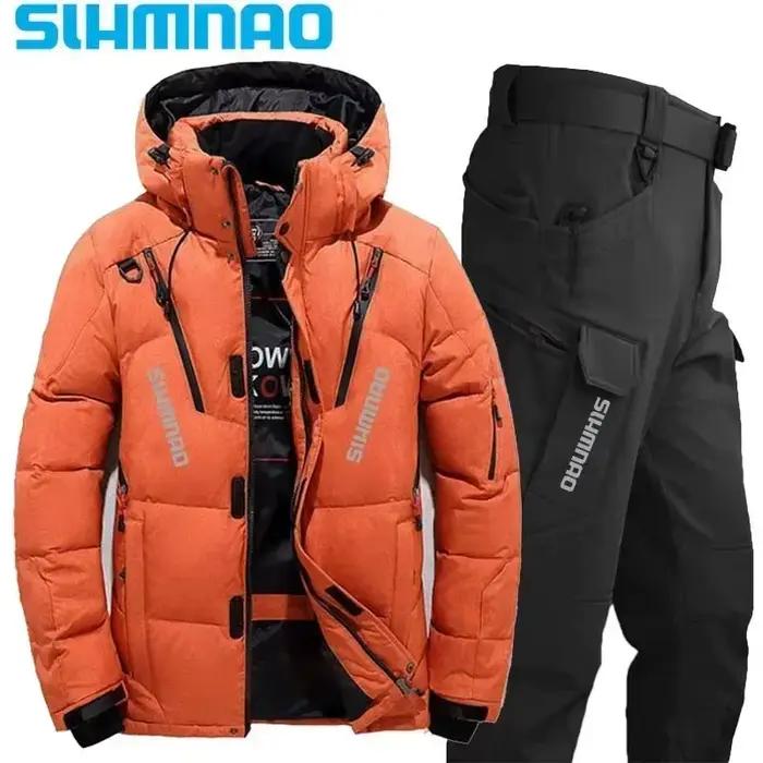 Combinaison Pêche Hiver 2026 Imperméable et Chaude avec Capuche, Veste Doudoune pour Camping Randonnée Chasse