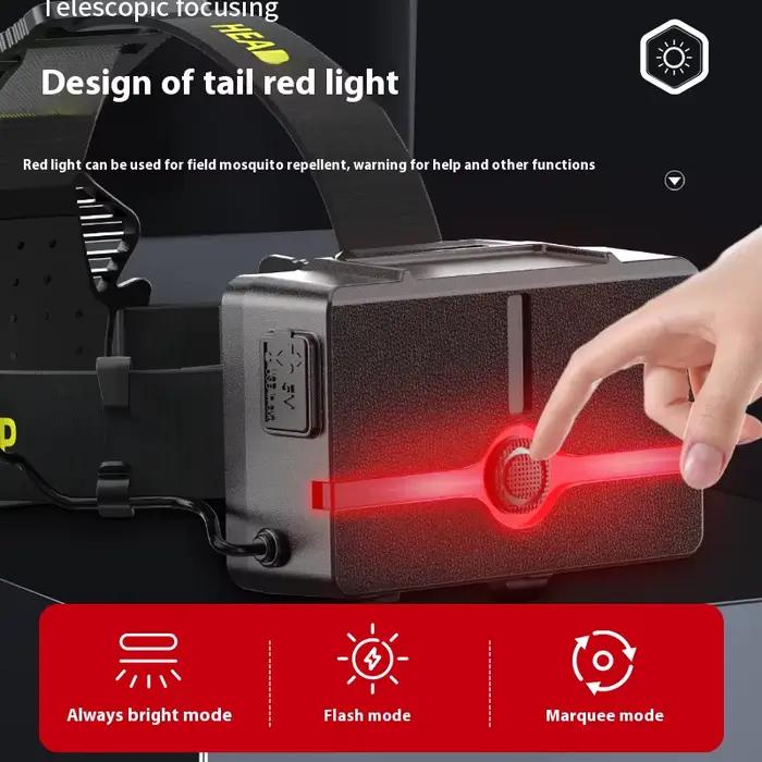 Lampe frontale LED XHP360 ultra puissante rechargeable USB pour pêche nocturne et camping