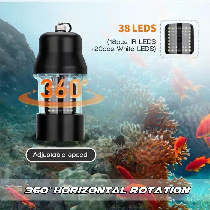 Caméra pêche sous-marine 9 pouces DVR IP68 38 LEDs rotative 360° pour finder 20m à 100m