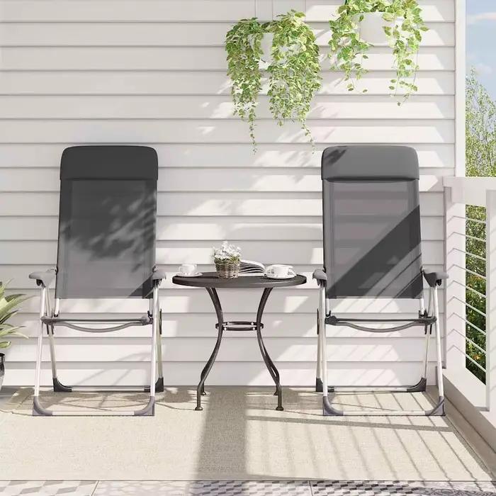 Lot 2 chaises camping pliantes grises aluminium légères pour pêche, chasse et voyage