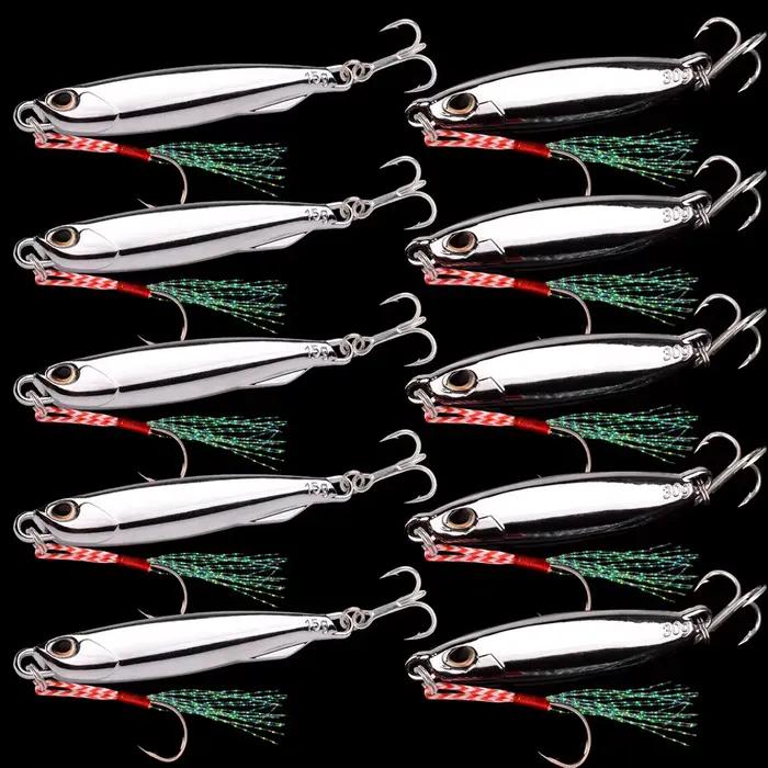 Set de 10 cuillères métal 10-40g - Jig casting pour pêche du bar en mer et carnassiers