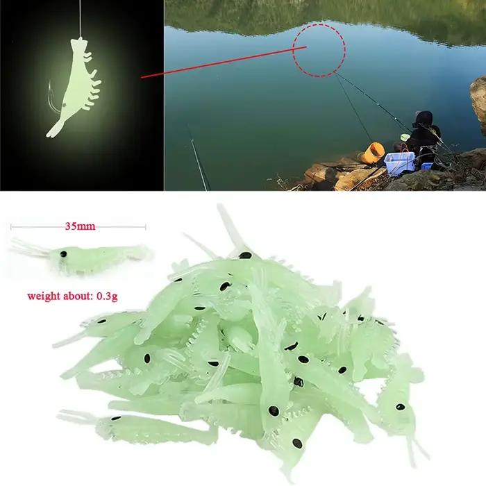 50 vers et crevettes lumineux 3.5cm pour pêche black bass, perche et carnassiers