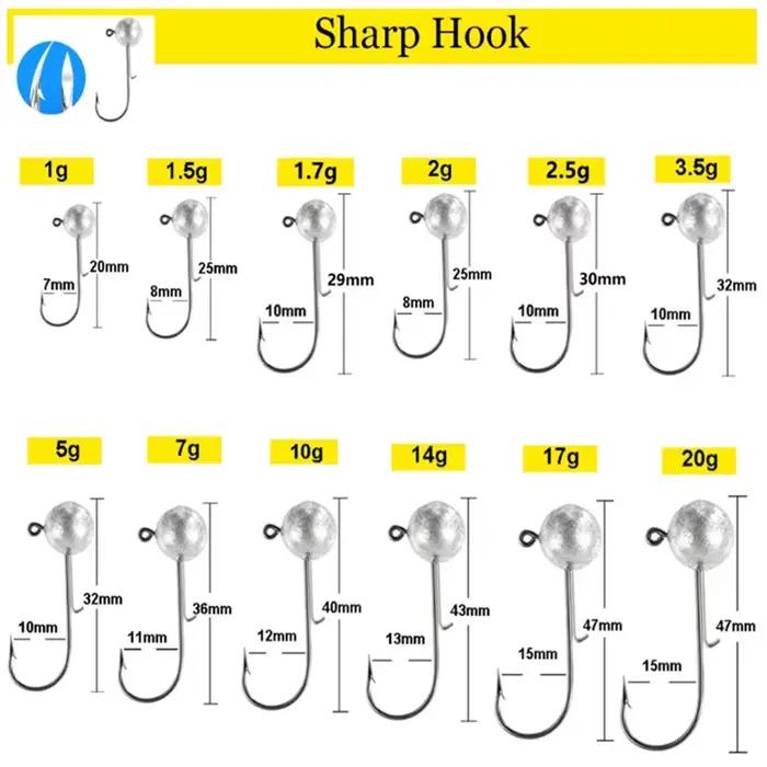 Lot de 100 têtes plombées jig shank round ball 1g à 3g hameçon acier haute teneur