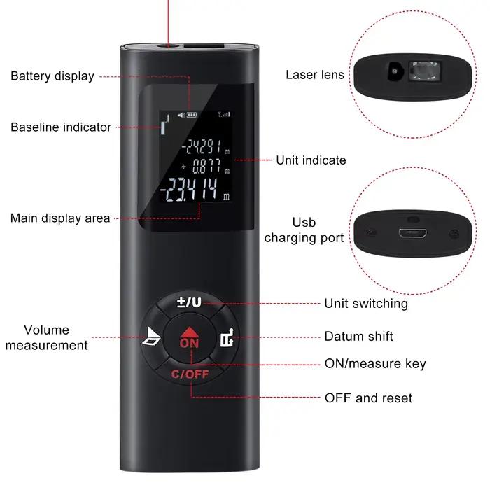 Mini télémètre laser 40M/60M rechargeable USB - Portable et précis pour pêche nomade et légère