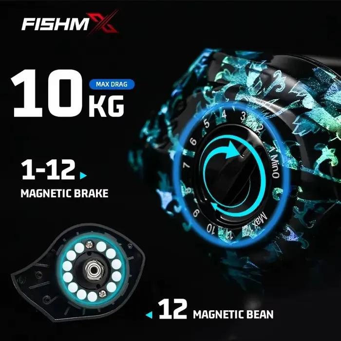 Moulinet Baitcasting Fishmx Métal Frein Magnétique Anti-Explosion Longue Portée 7.2:1 pour Pêche Précise