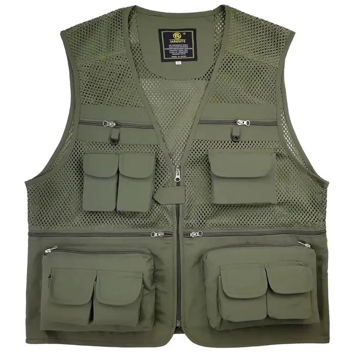 Veste de pêche respirante en mesh avec fermeture éclair et poches pour activités extérieures été