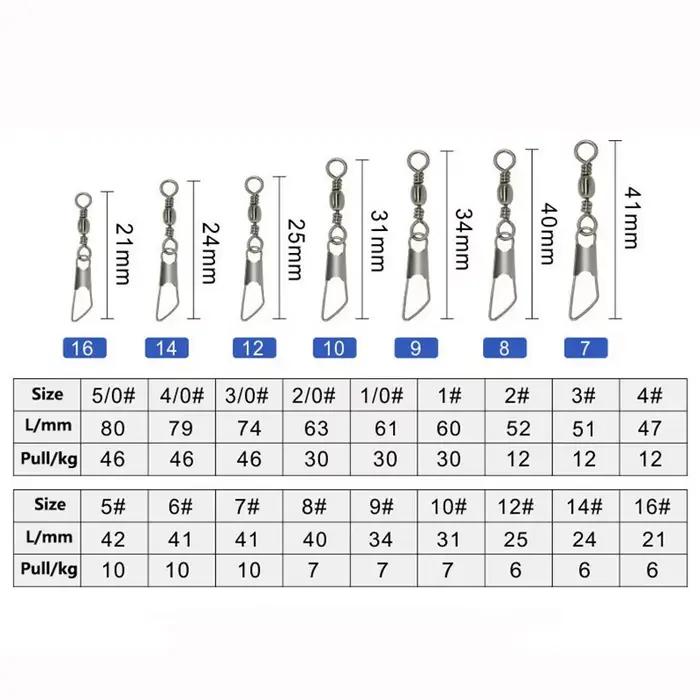 Lot 50pcs émerillons à roulement à bille avec clip pour connecter hameçons et leurres pêche