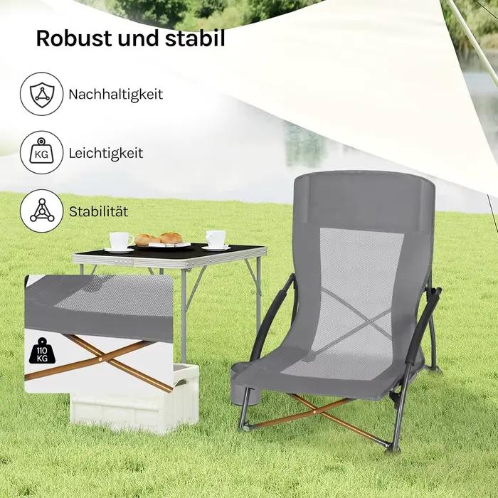 Chaise pliante pêche WOLTU avec accoudoirs et porte-gobelet - Siège pliant plage camping gris foncé