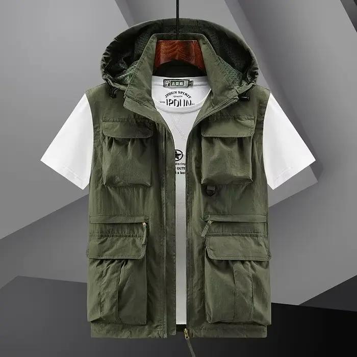 Veste de pêche respirante à capuche détachable - Veston multi-poches qualité premium pour homme printemps