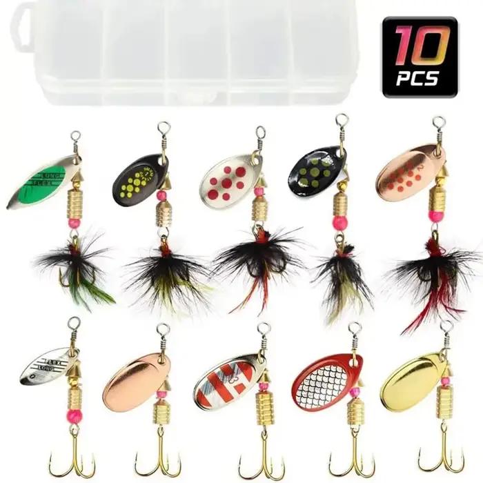 Set 10 cuillères spinner métalliques pour brochet - Spoonbaits et crankbaits kit complet