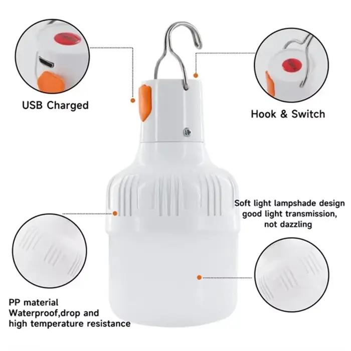 Lampe LED rechargeable USB 60W pour pêche, camping et urgence portable LT014