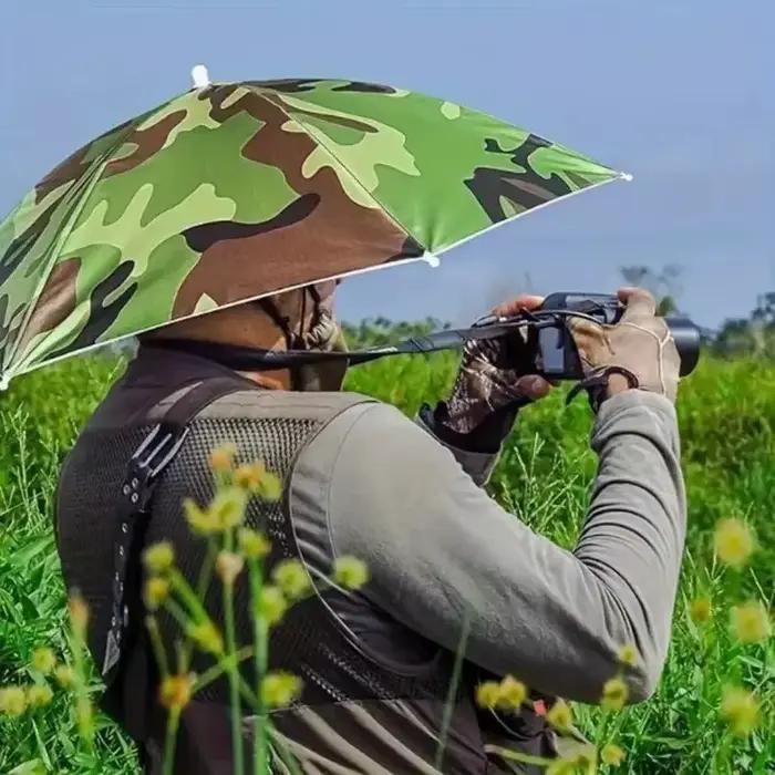 Chapeau parapluie de pêche pliable protection solaire et pluie double couche UV 50+