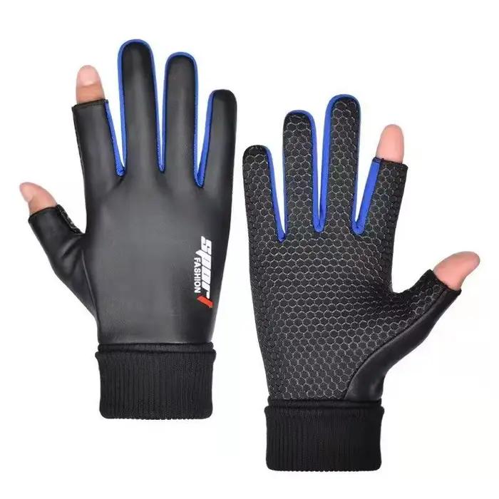 Gants hommes en cuir synthétique et polyester pour sport et aventures hivernales polyvalentes à deux doigts anti-dérapants et étanches