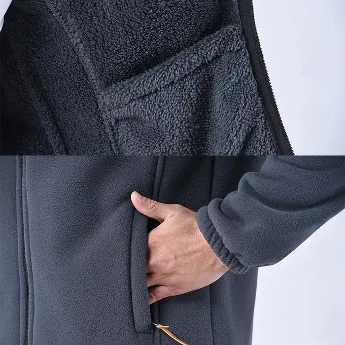 Veste polaire épaisse hiver pêche grande taille - Manteau zip windproof poches multiples extérieur