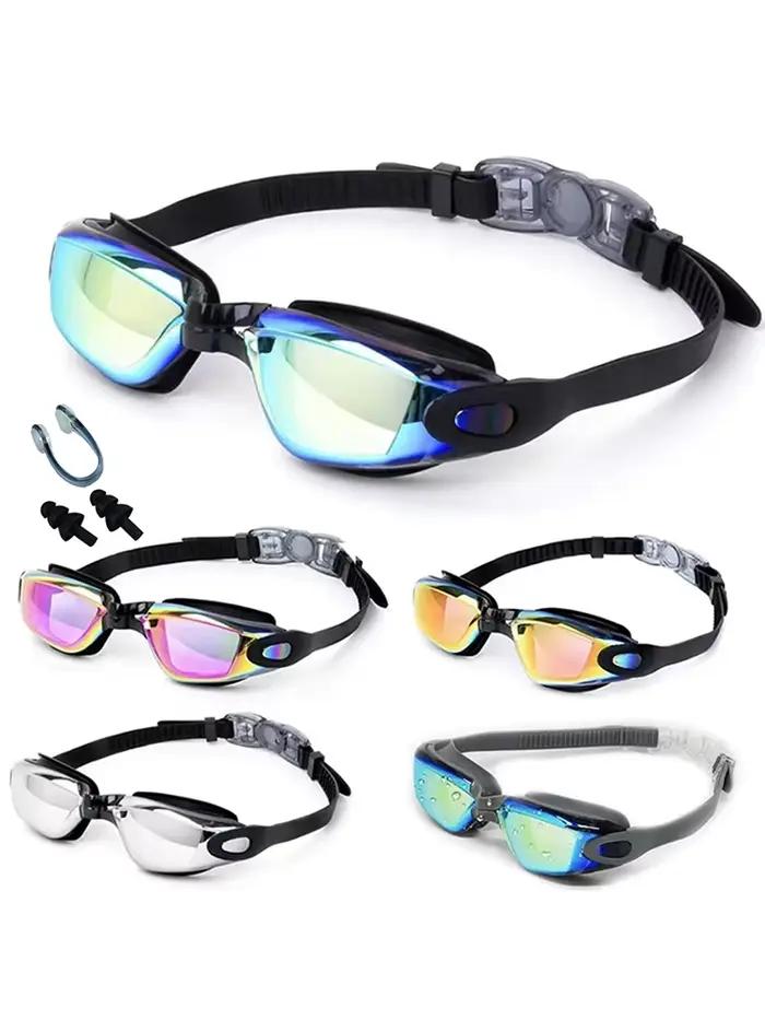 Lunettes de natation HD anti-buée étanches pour hommes et femmes avec set bouchons d'oreilles