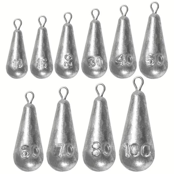 Fishing Weights Sinkers, 10 Sizes Teardrop-Shaped Fishing Lead Sinkers, Bass Cas