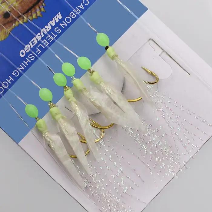 5 pack de bas de ligne Sabiki avec perles fluorescentes et hôtes en carbone haute résistance