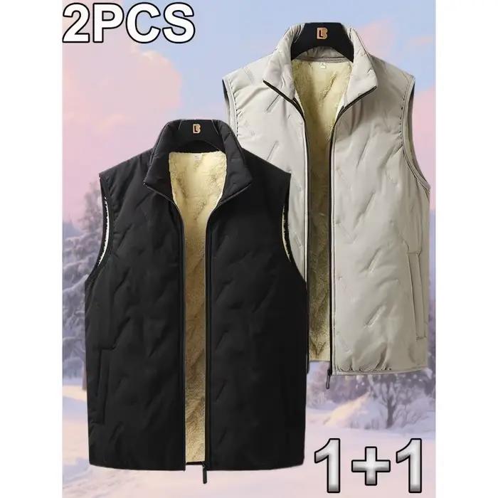 Gilet homme col montant coton automne hiver - Veste sans manches casual biker taille plus chaude