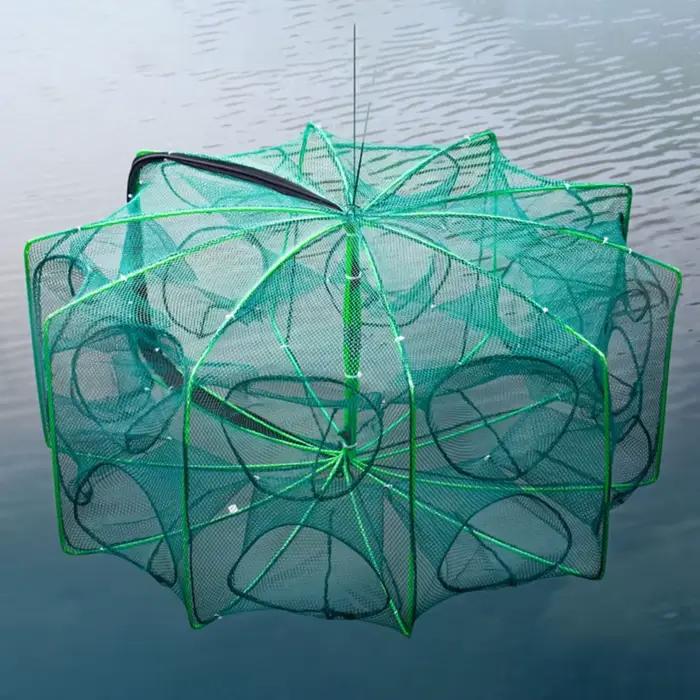 Filet de pêche pliable et durable 6 8 ou 10 trous vert pour écrevisses et crevettes