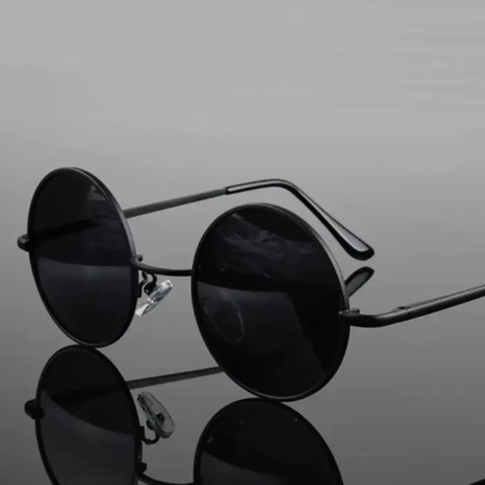 Lunettes de soleil polarisées vintage rondes pour pêche - Monture métal alliage noir UV400 - Homme Femme