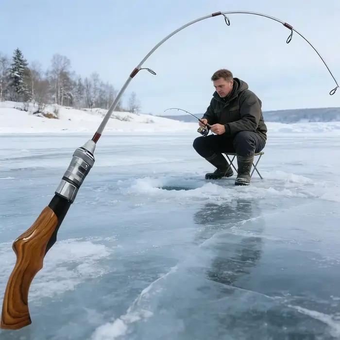Canne pêche glace portable détachable ultra-légère sensible pour pêche hivernale sur lac gelé