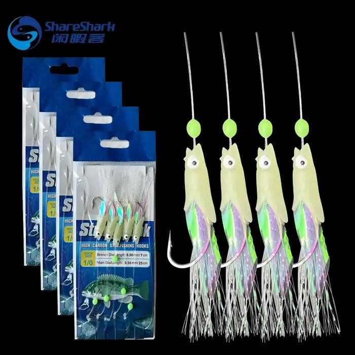 Sabiki rigs 5 hameçons pêche mer appâts naturels peau poisson lumineux mackerel