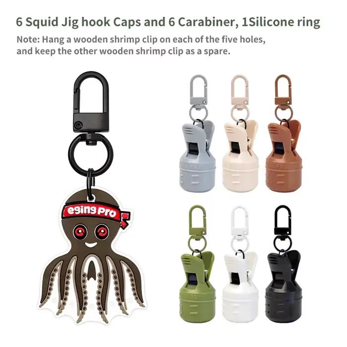 Kit protecteur de leurres pour calmar 6 pièces - Hameçons Egi avec capuchon et mousqueton - Accessoire mer