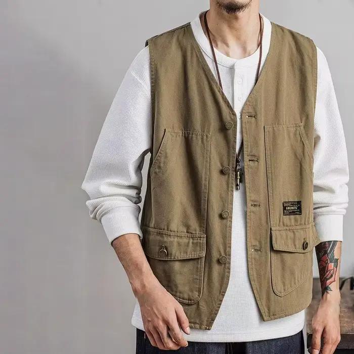 Veste de pêche sans manches pour hommes - Style coréen à poches solides - Veste de pêche homme extérieure