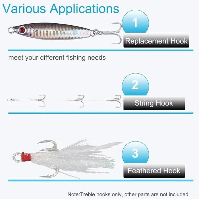 Hameçons triples 4X 10pcs pour gros poissons truite saumon - Pêche sportive maritime