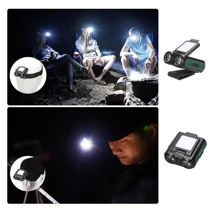 Lampe frontale pêche capteur COB LED à clip USB rechargeable batterie intégrée pour pêche nocturne