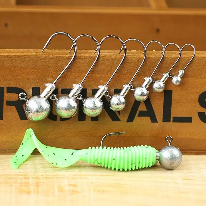 Têtes de jig plombées métal 1g à 28g pour leurres souples, hameçon à ardillon pour pêche