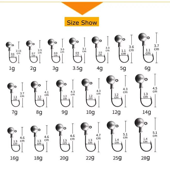 Lot de 30 têtes plombées de pêche MrLurion, 1g à 28g, hameçon pour leurres souples et crankbaits