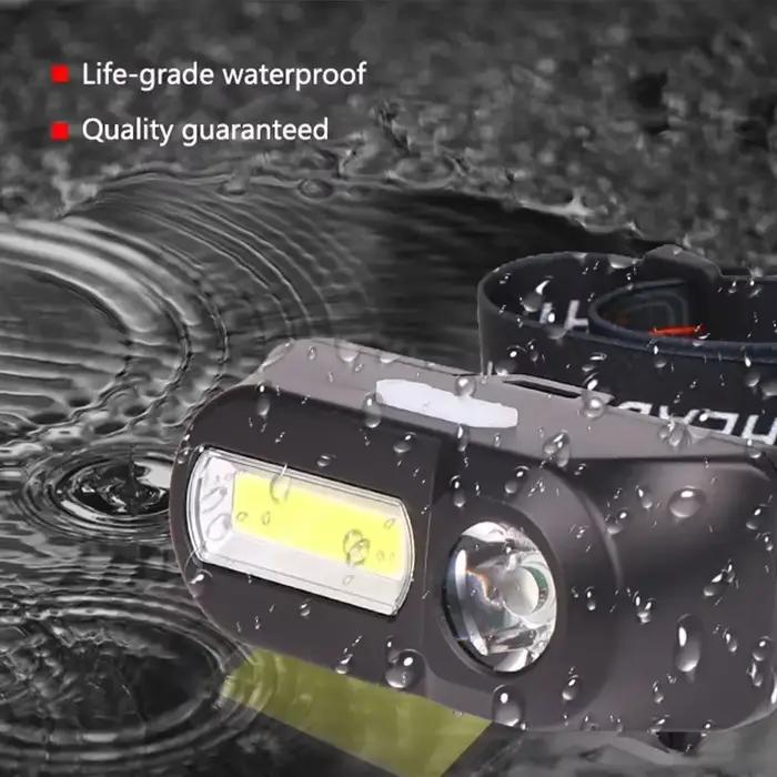 Frontal COB multifonction rechargeable USB pour pêche nocturne en extérieur