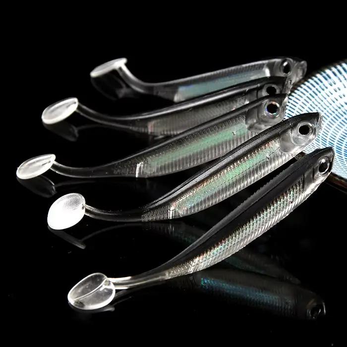 Lot 5 leurres souples T Tail 7-7.5cm - Appâts arc-en-ciel à paillettes pour pêche spinner