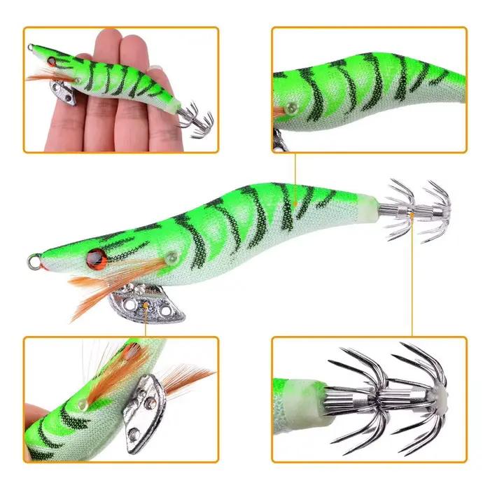 Lot de 5 leurres durs luminescents crevette calmar pêche en mer appât wobbleur avec yeux 3D