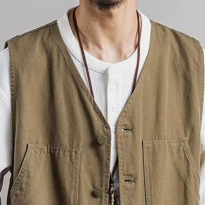 Veste de pêche sans manches pour hommes - Style coréen à poches solides - Veste de pêche homme extérieure