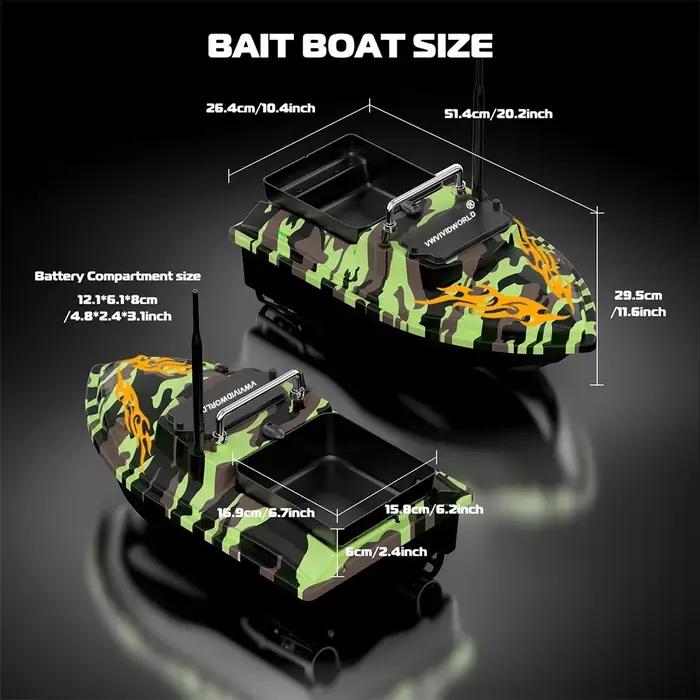 Bateau appât RC VWVIVIDWORLD 2025 - 2kg de charge, navigation fixe, étanche, 4 feux de nuit pour pêche