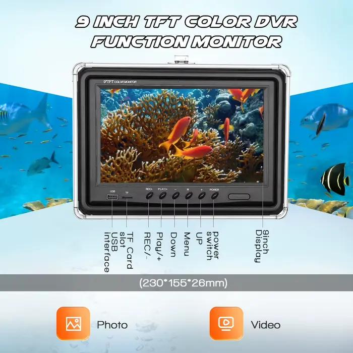 Caméra pêche sous-marine 9 pouces DVR IP68 38 LEDs rotative 360° pour finder 20m à 100m