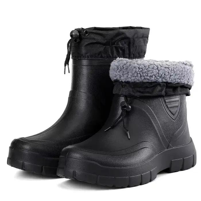 Bottes de pluie homme imperméables 2024 anti-vent avec rembourrage coton - Chaussures pêche chaudes