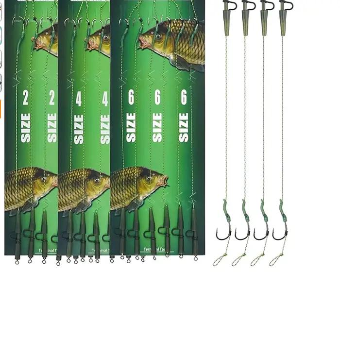 Kit hair rigs carpe 18 pièces - Hameçons courbés acier carbone et fil tressé haute résistance