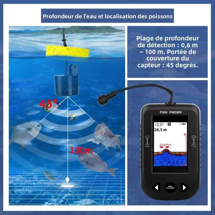 Sonar portable pêche Erchang XF03 100m 45 degrés alarme échosondeur transducteur lac mer