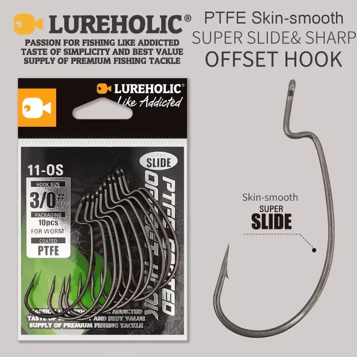 Hameçon offset PTFE Super Slide pour leurres souples Texas rig et drop shot en acier inoxydable