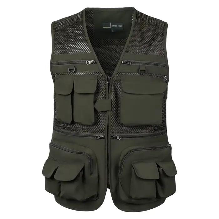 Veste tactique homme sans manches multi-poches mesh pour pêche et travail en été