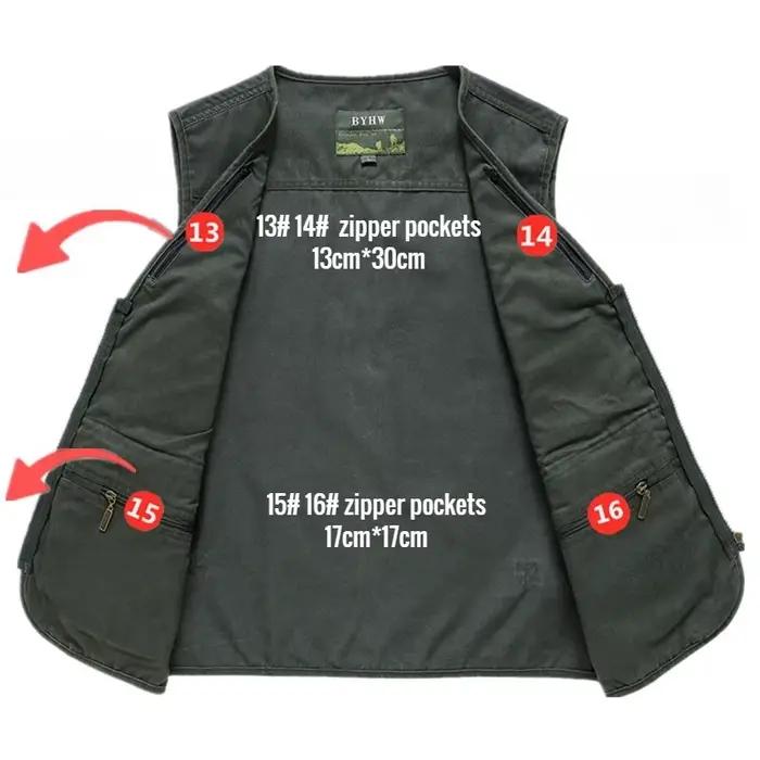 Veste homme multi-poches sans manches grande taille 10XL pêche travail extérieur printemps