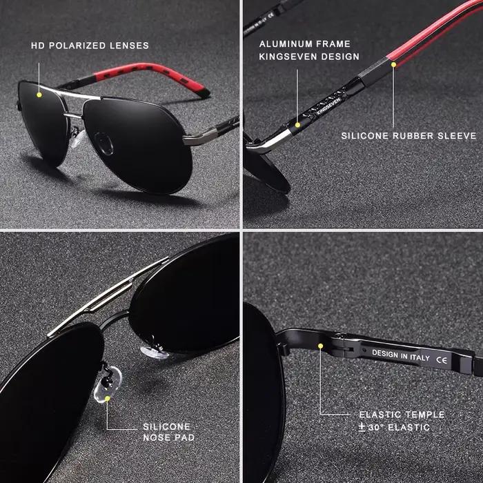 Lunettes de soleil vintage aluminium polarisées KINGSEVEN pour pêche - Verres traités conduite classique homme femme